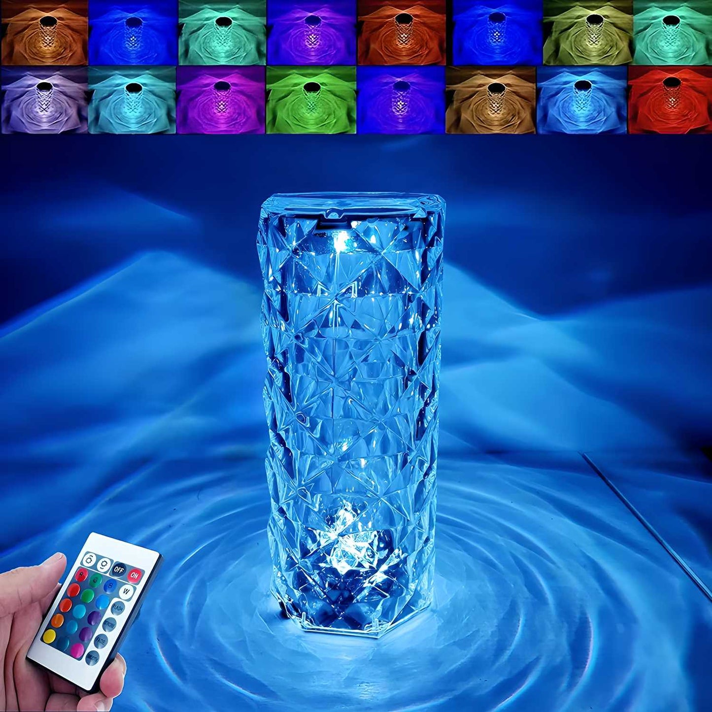 16‑Color Rose Crystal Diamond Table Lamp with Touch & Remote LEDs | Dotmint