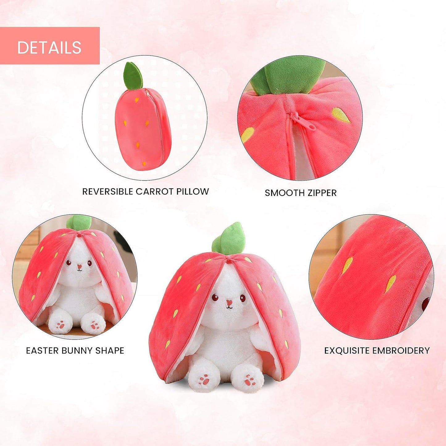 Kidology Reversible Plush Toy Pillow – Strawberry/Carrot to Bunny | Dotmint