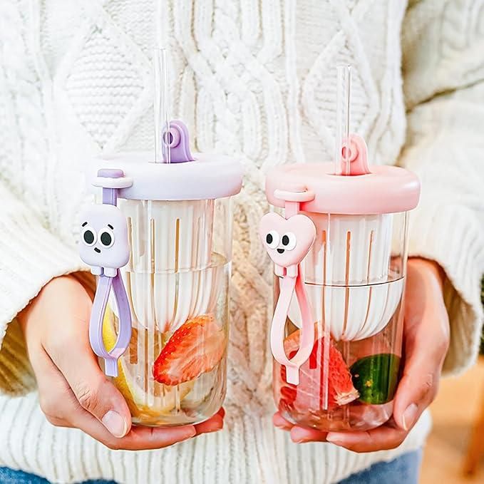 Glass Tumbler with Fruit Infuser Lid & Straw – Healthy Hydration in Style