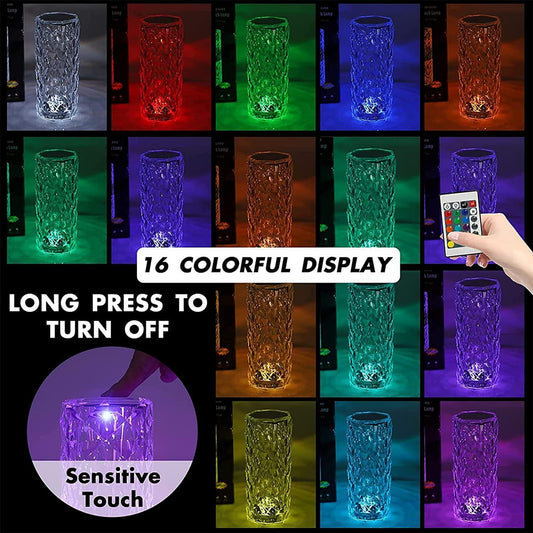 16‑Color Rose Crystal Diamond Table Lamp with Touch & Remote LEDs | Dotmint