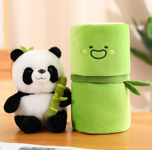 Cute Panda Plush with Bamboo Sleeve – Kawaii Cuddle Toy | Dotmint
